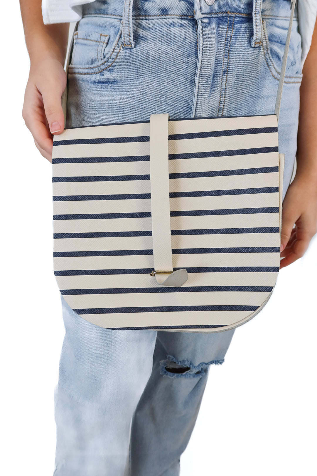 The Cambridge Satchel Co Navy/Cream Stripe Leather Bag (retails for $270)