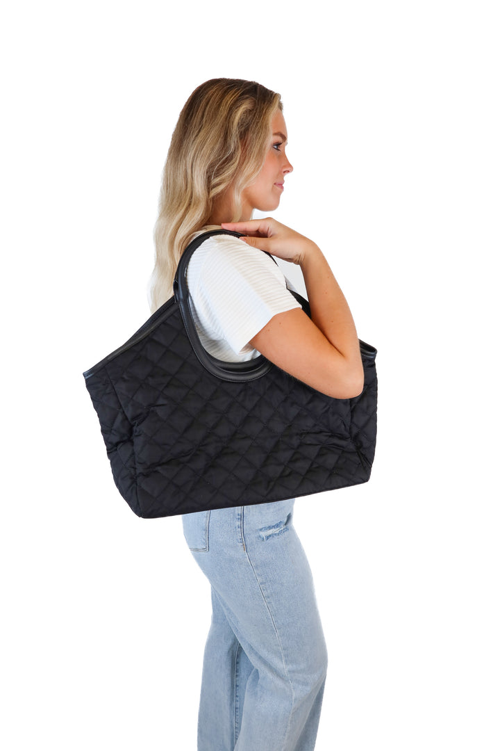 Ann Taylor Black Quilted Tote Bag (retail $112)