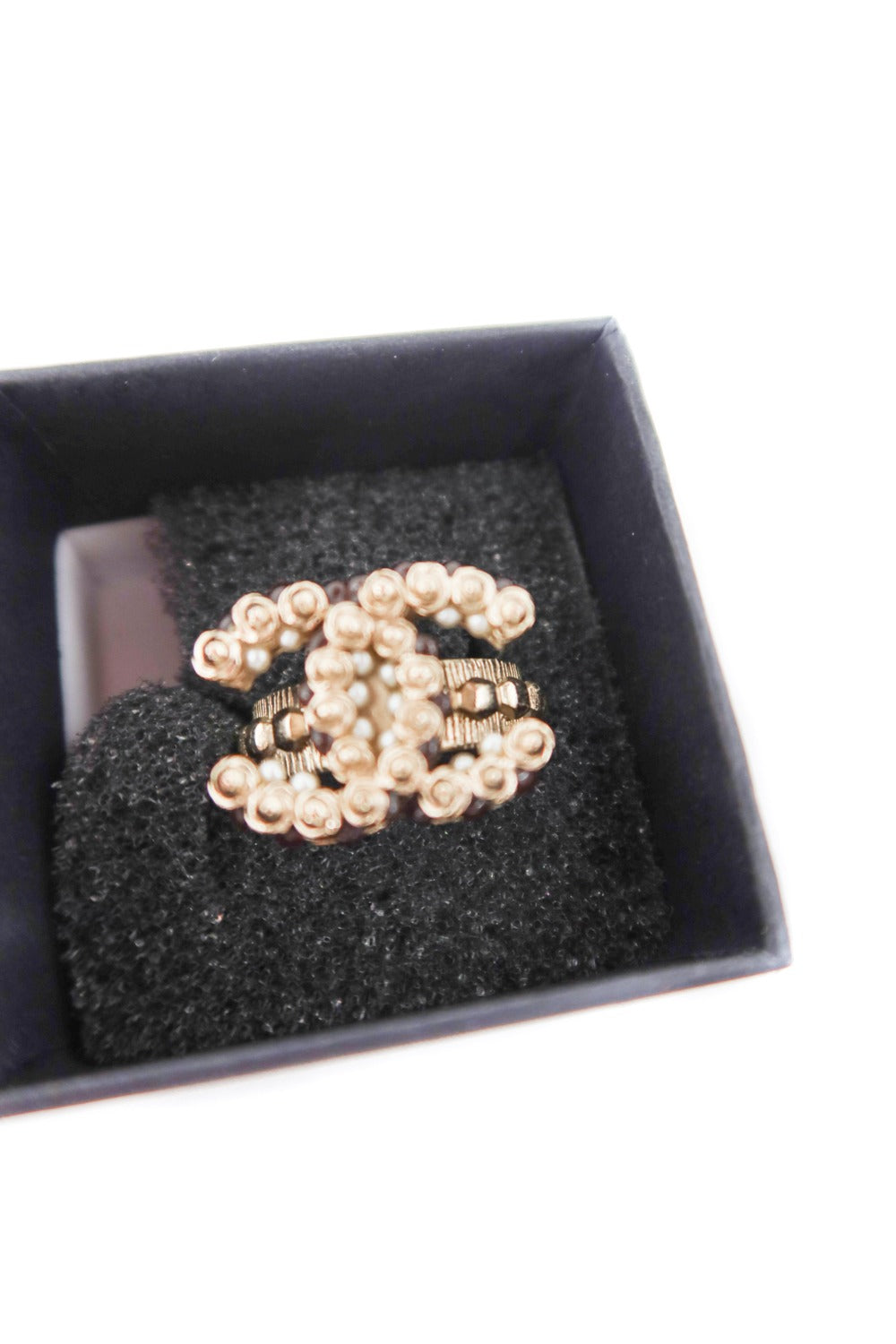 Chanel Silver & Garnet Double C Ring (size 5; retail $725)