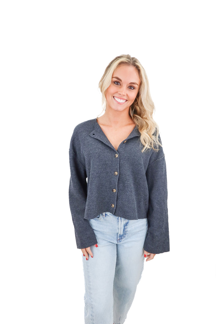Zara charcoal ribbed knit button cardigan (M)