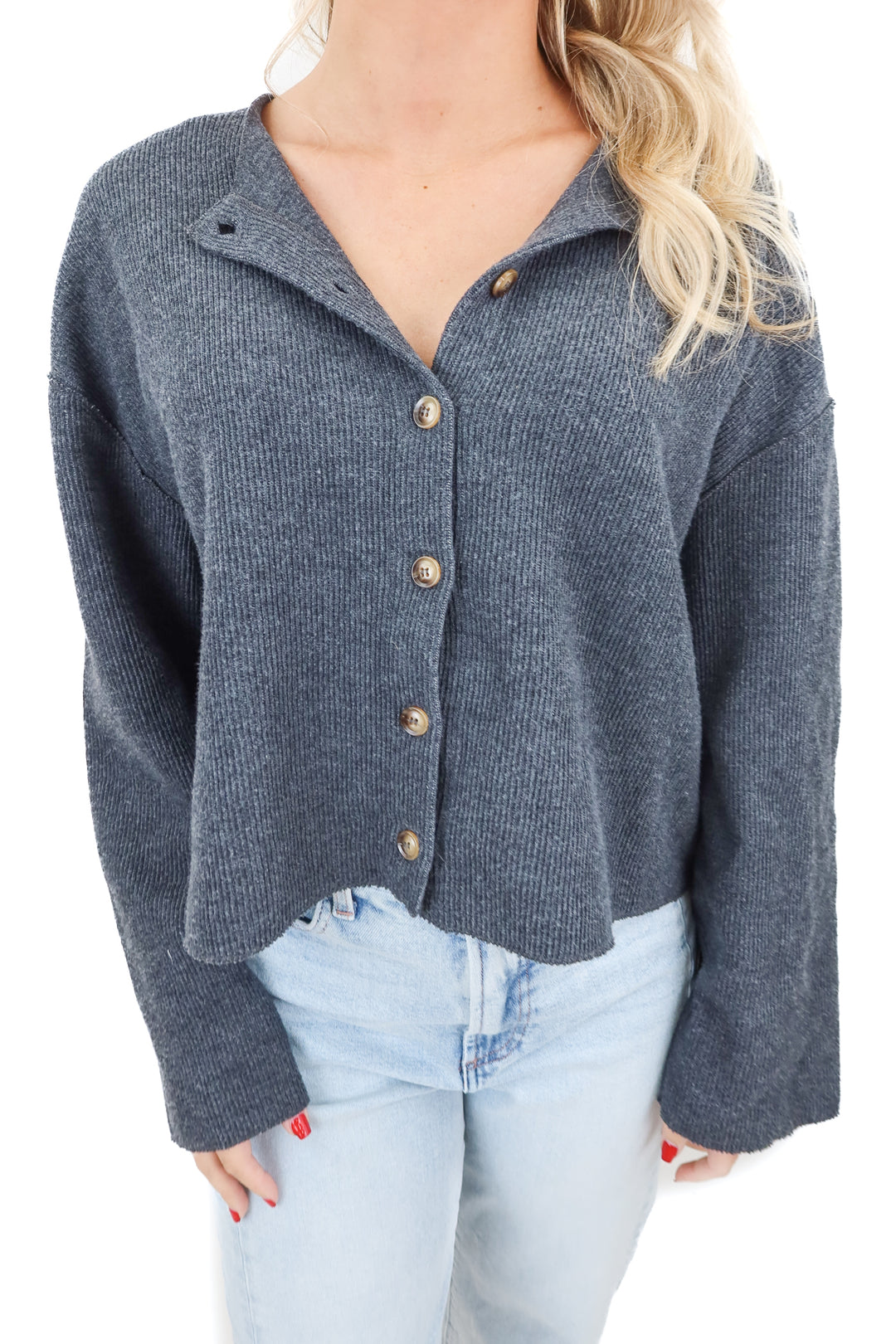 Zara charcoal ribbed knit button cardigan (M)