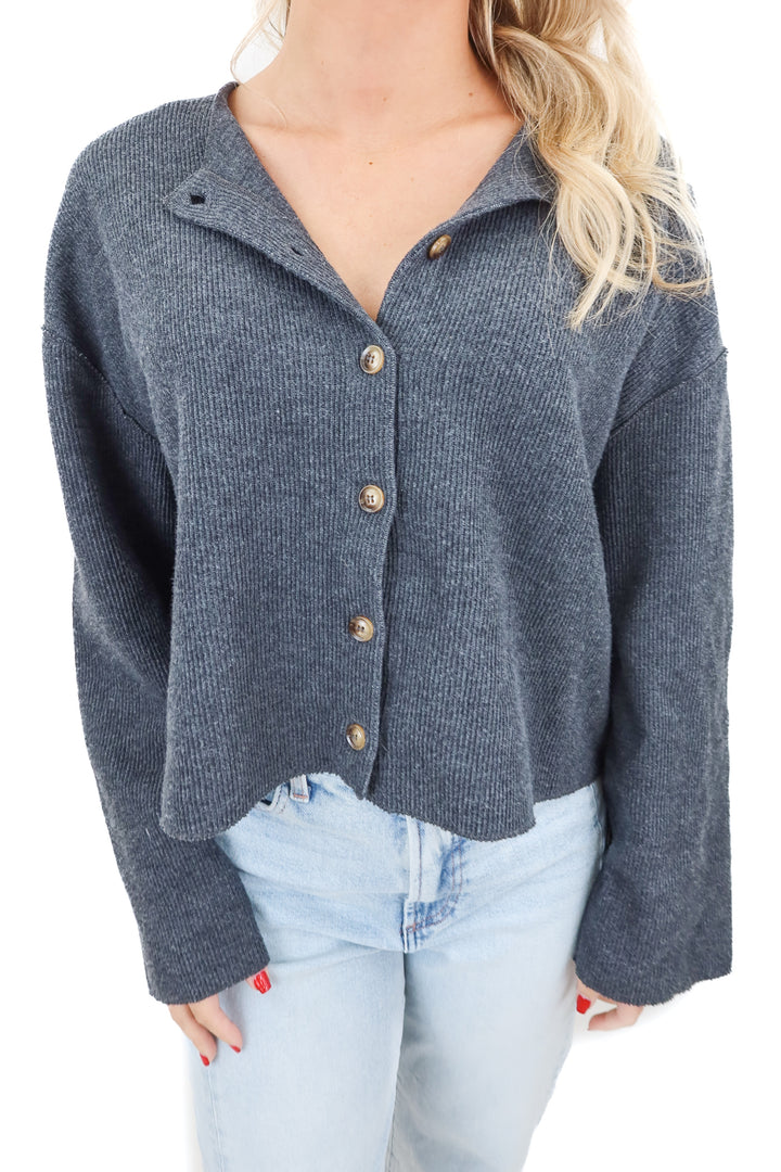 Zara charcoal ribbed knit button cardigan (M)