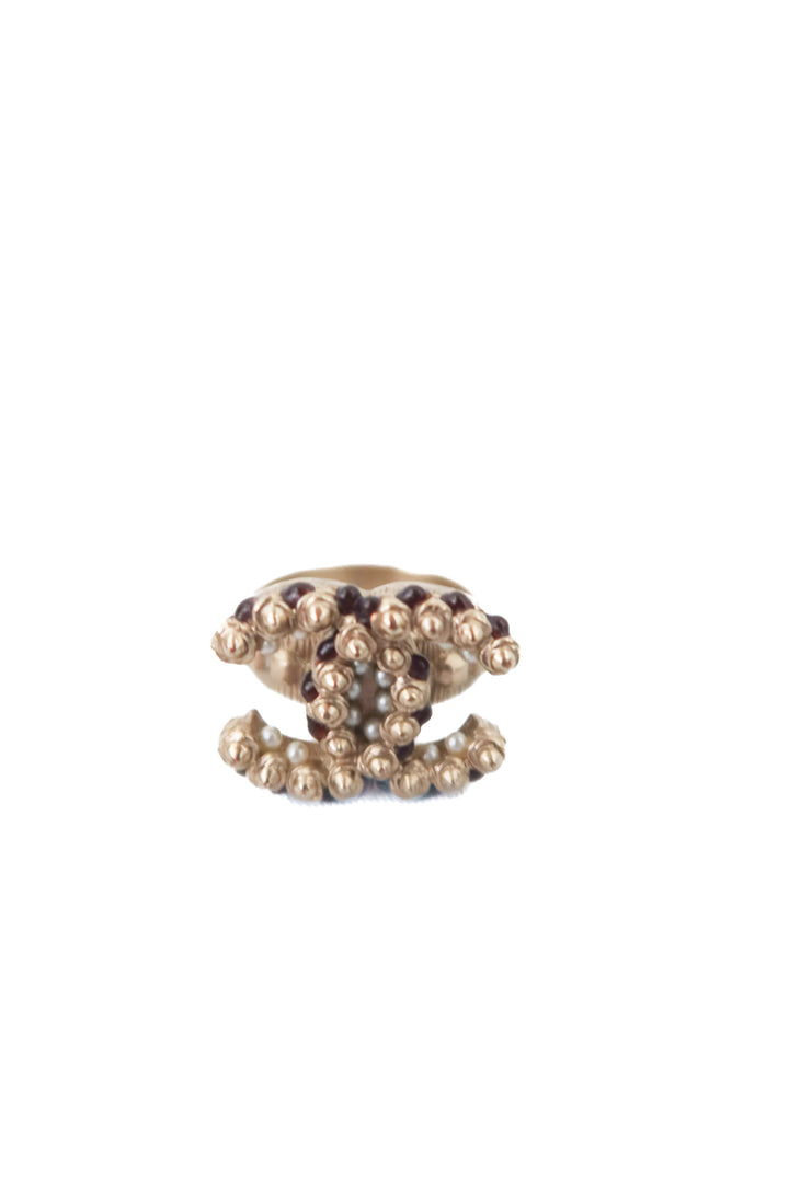Chanel Silver & Garnet Double C Ring (size 5; retail $725)