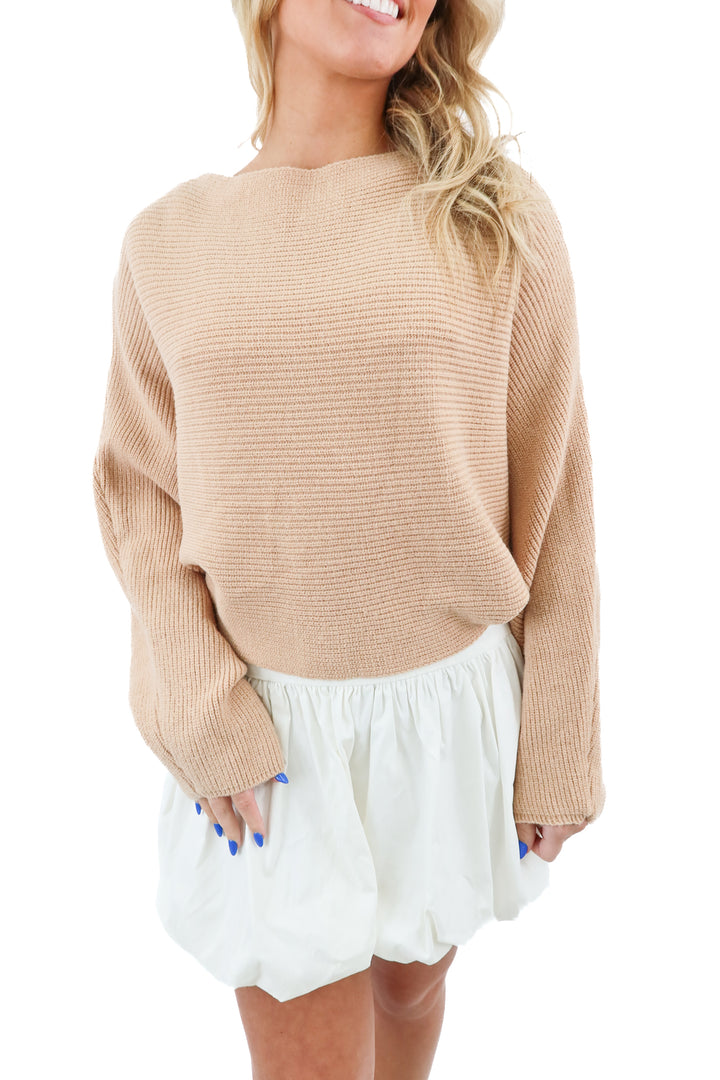 brown knit cropped sweater w/ crossover back NWT (OS)