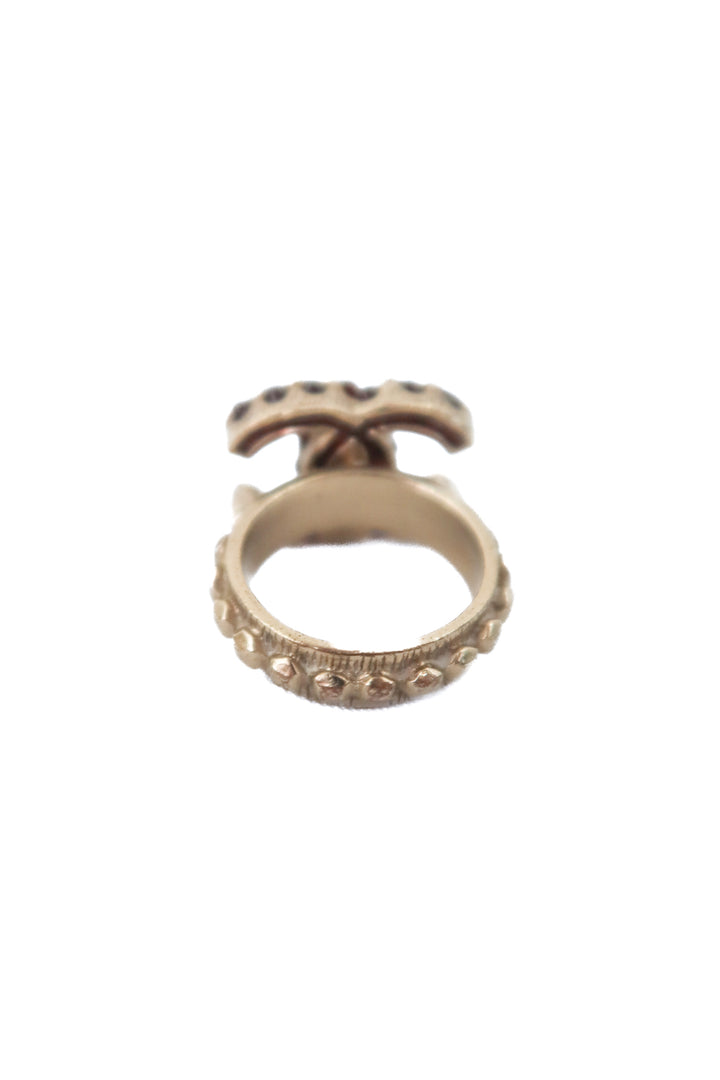 Chanel Silver & Garnet Double C Ring (size 5; retail $725)