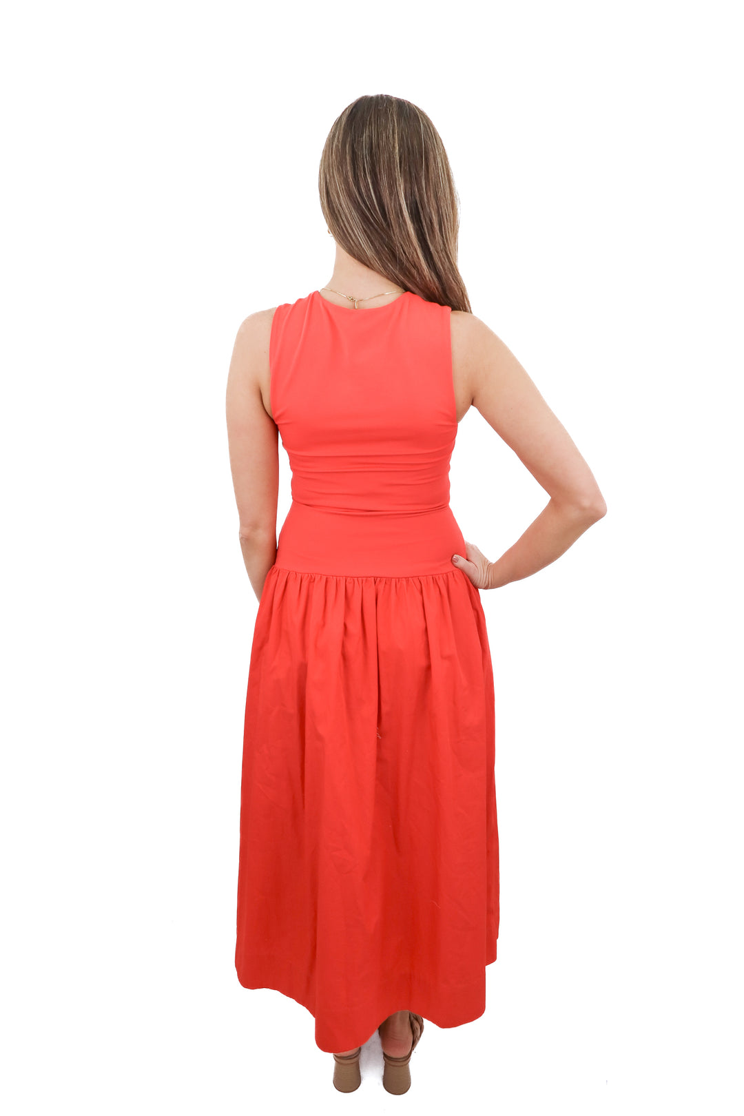 babaton coral drop waist maxi dress (s; retail $148)
