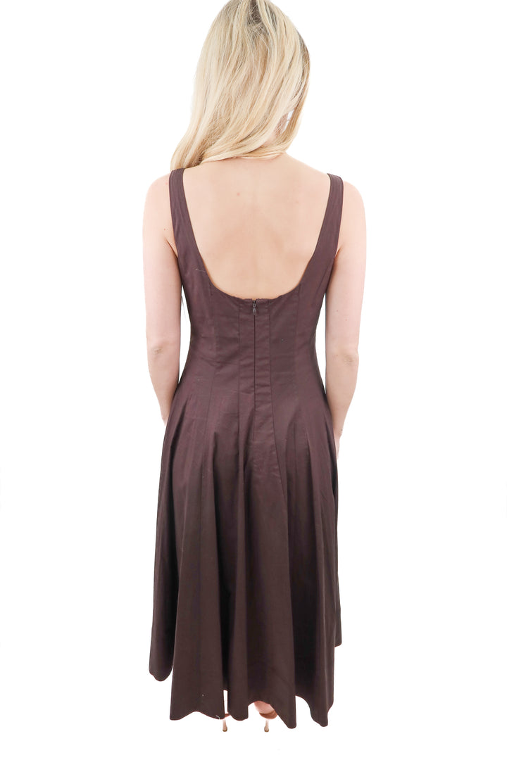 staud brown corset maxi dress (6; retail $285)
