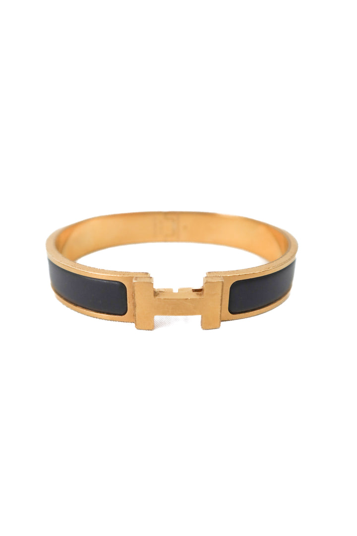Hermes Black Clic H Bracelet with Gold TGM (retail $810)