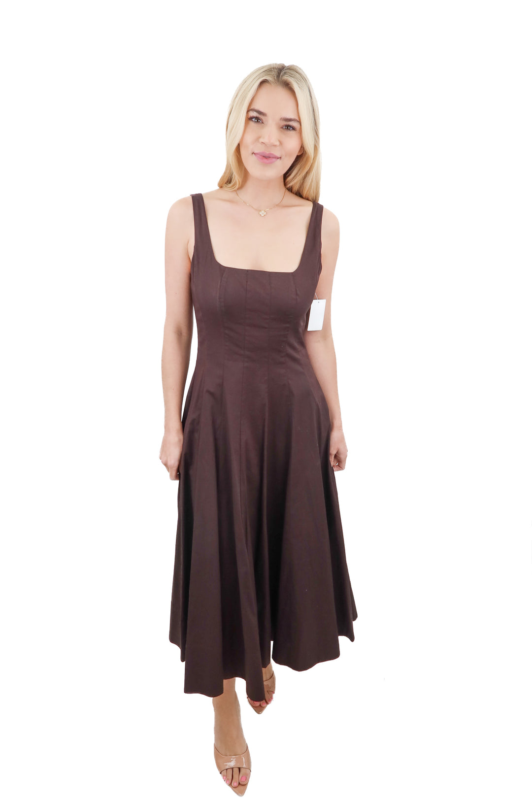staud brown corset maxi dress (6; retail $285)