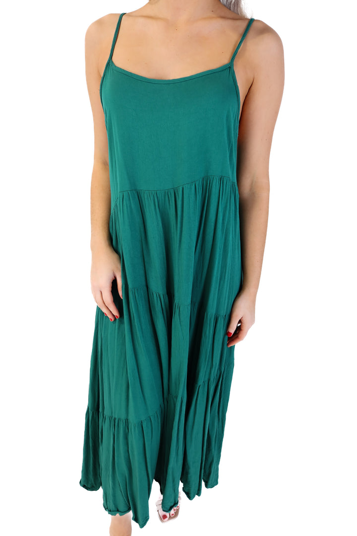 green tiered maxi dress (s)