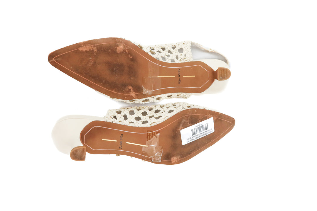 dolce Vita white woven heels (9; retail $130)