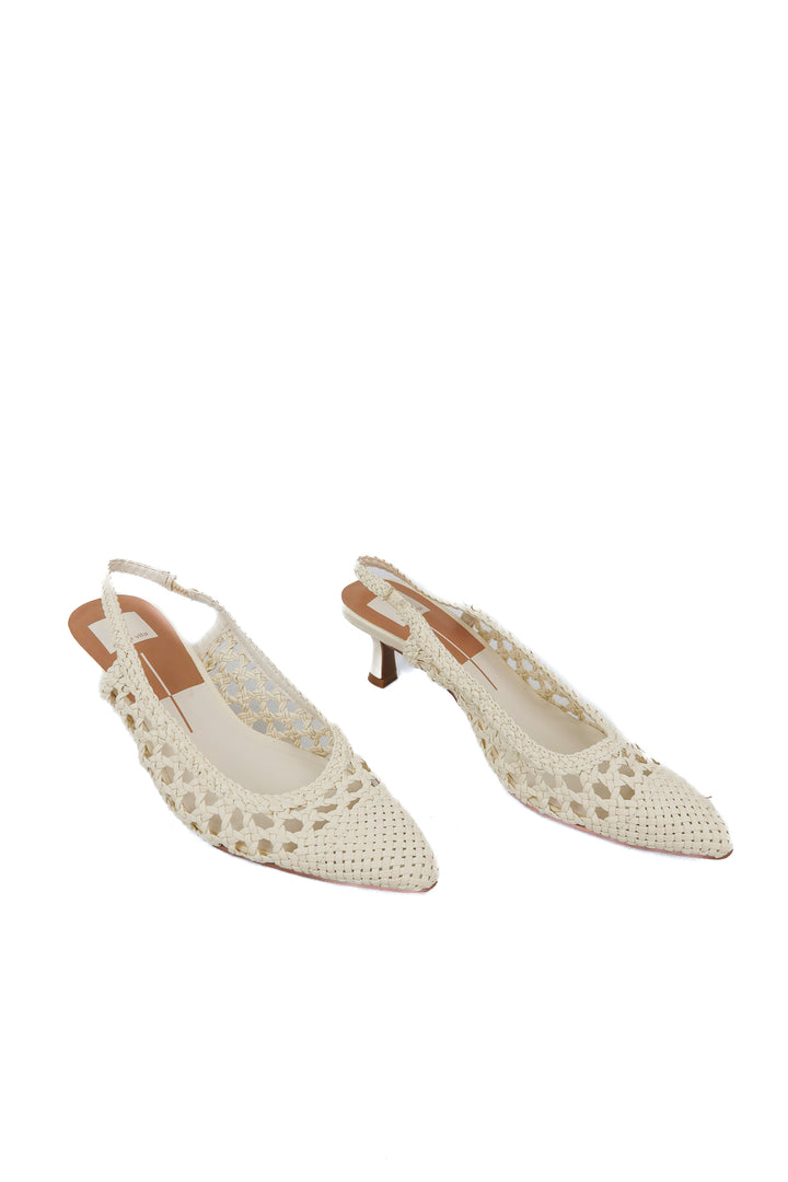 dolce Vita white woven heels (9; retail $130)