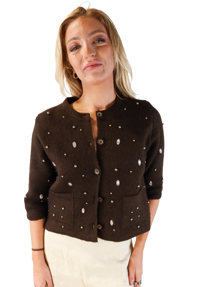 Zara brown rhinestone cardigan NWT (L)