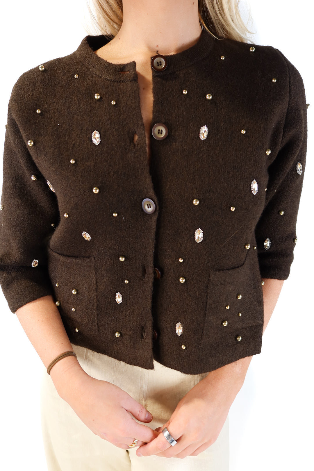 Zara brown rhinestone cardigan NWT (L)
