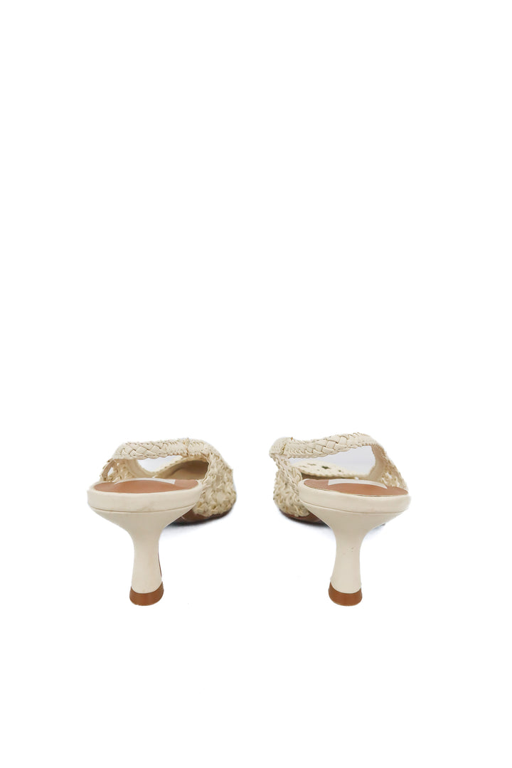 dolce Vita white woven heels (9; retail $130)