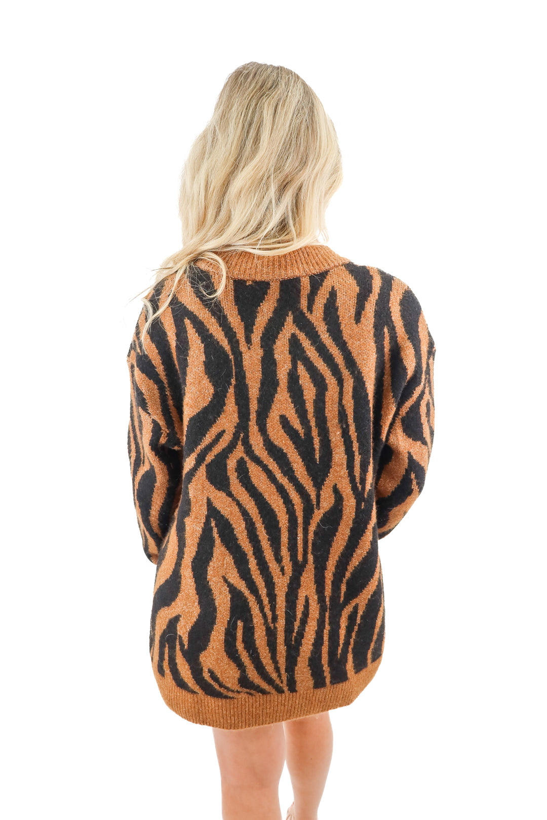 zara brown knit tiger print cardigan (s)