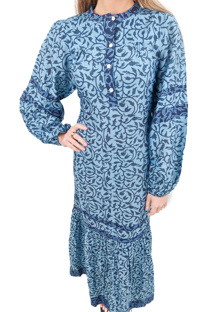 hannah blue long sleeve maxi dress (0; retail $485)