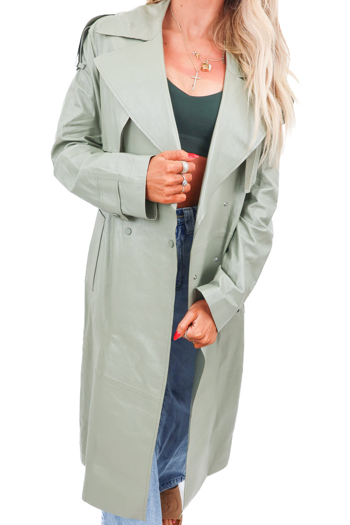 Mackage green leather trench coat (S)