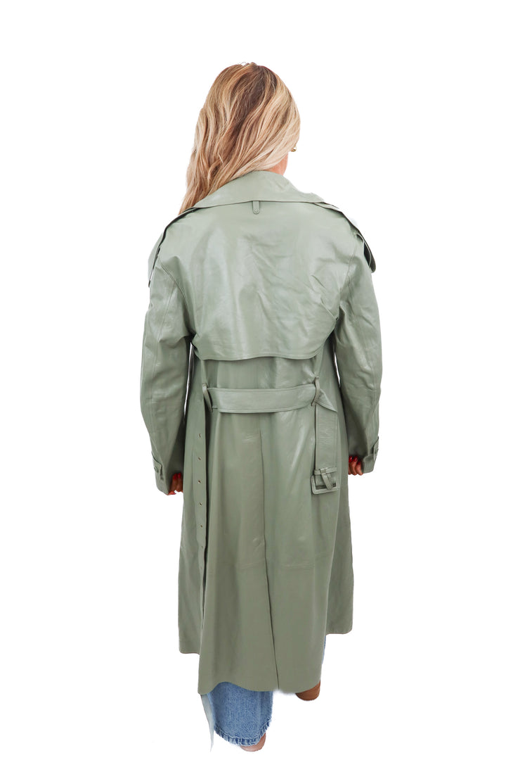 Mackage green leather trench coat (S)