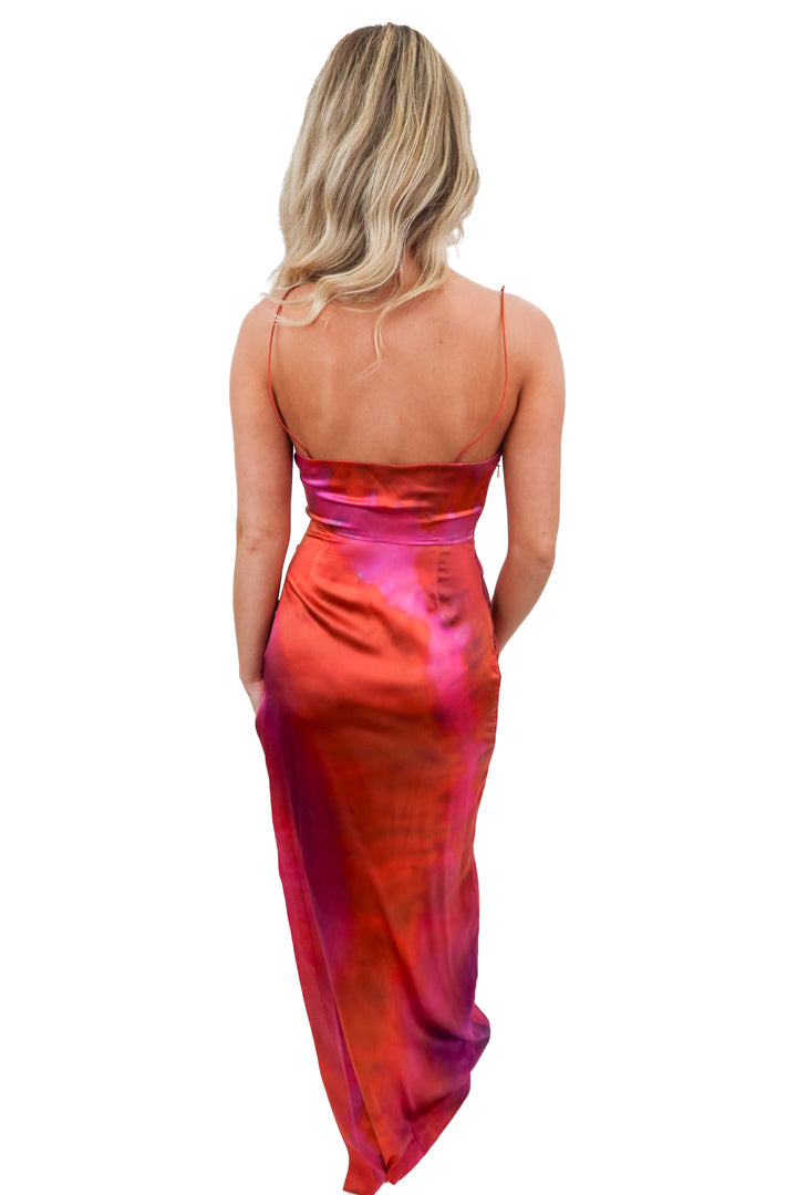 retrofete colorful satin maxi dress (xs)