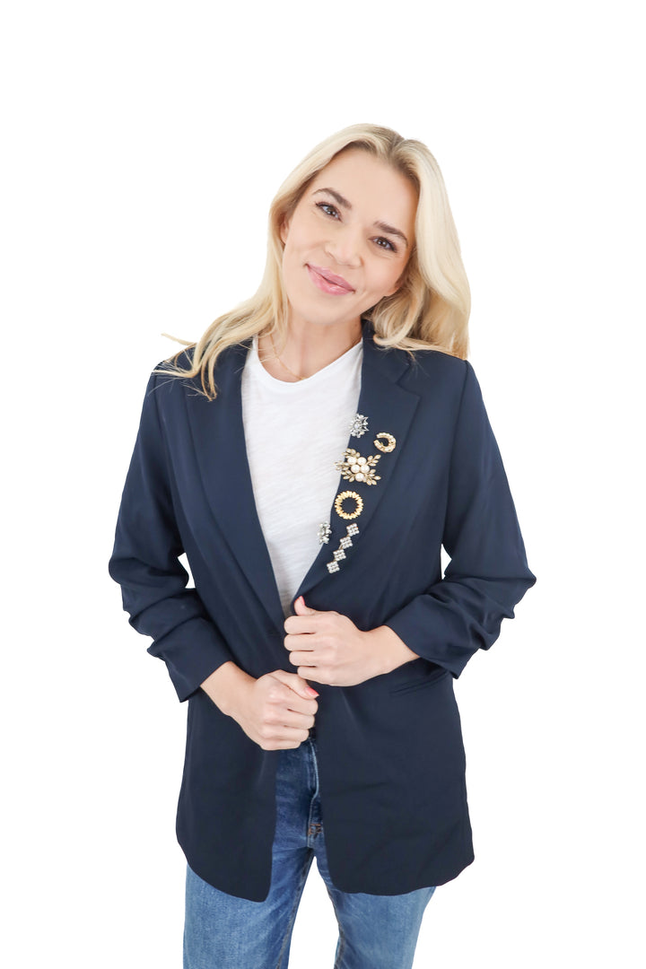 H&M dark blue blazer with brooches (S)