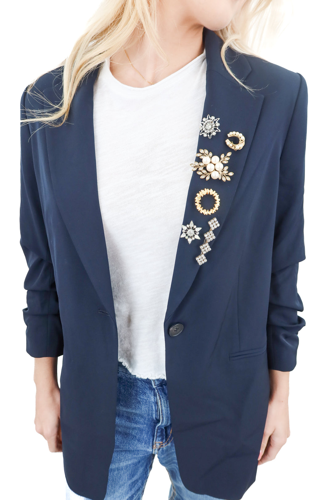 H&M dark blue blazer with brooches (S)