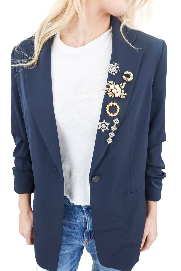 H&M dark blue blazer with brooches (S)