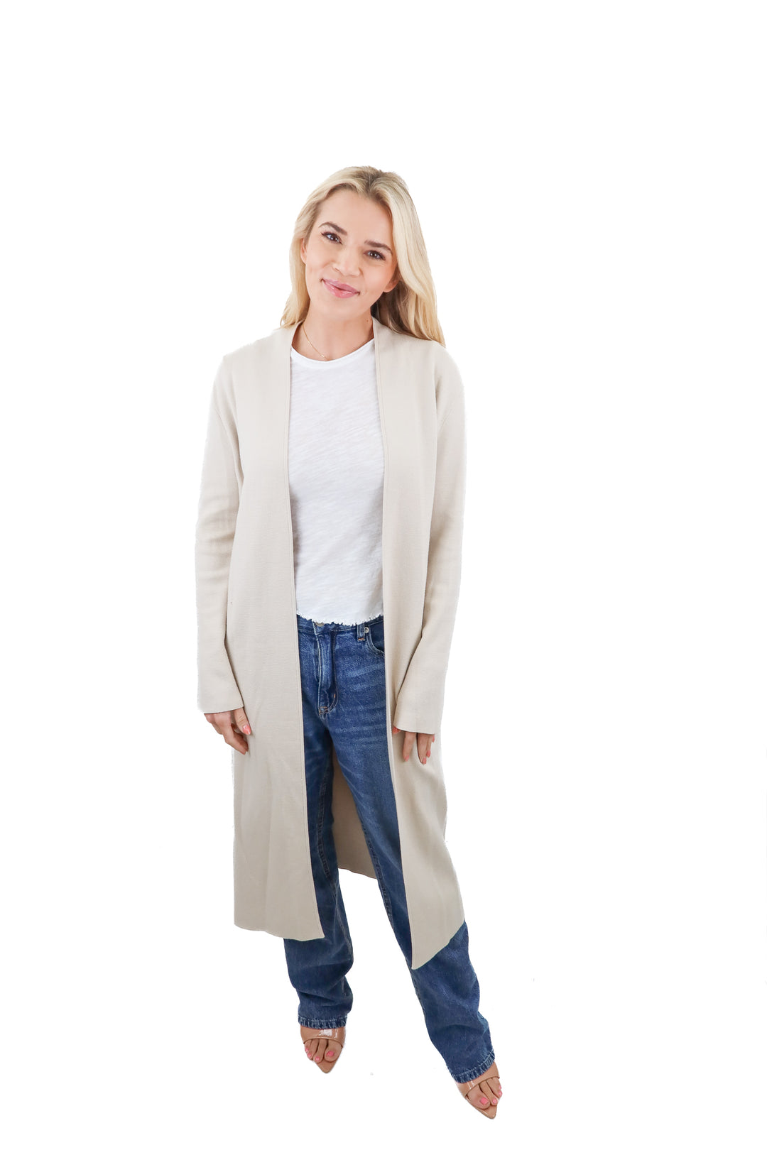 Babaton beige open front cardigan duster (XS)