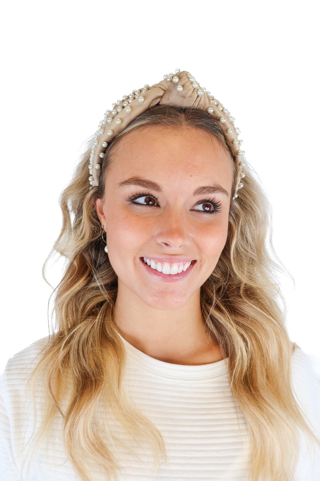 Lele Sadoughi Taupe Velvet Pearl Headband NWOT; retails for $165
