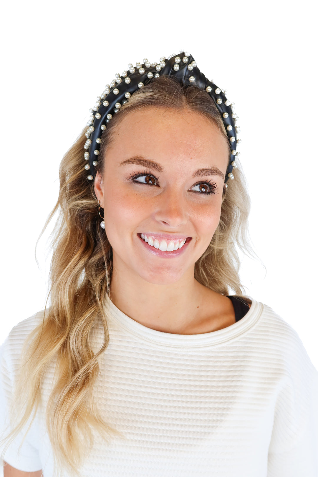 Lele Sadoughi Black Faux Leather Pearl Headband NWOT; retails for $165