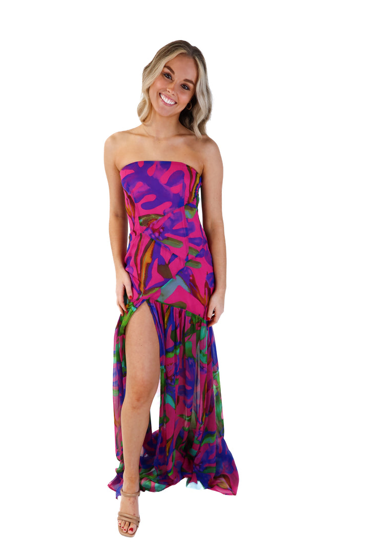 Retrofete pink strapless maxi dress (s; retail $598)