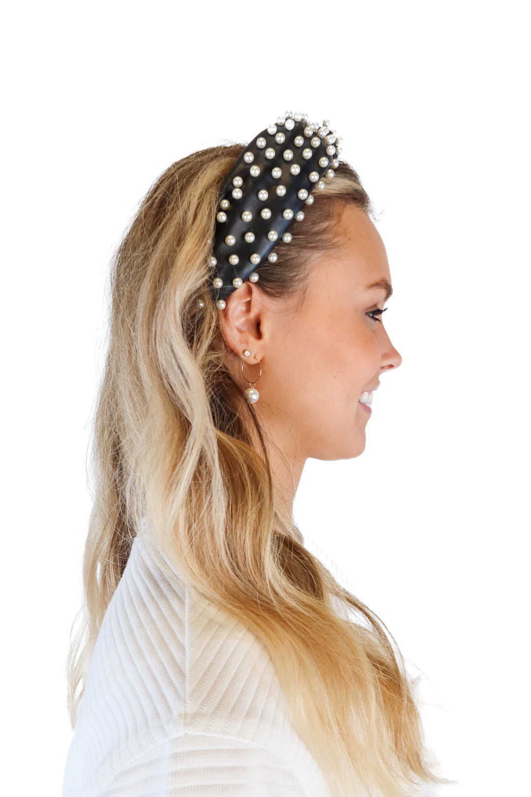 Lele Sadoughi Black Faux Leather Pearl Headband NWOT; retails for $165