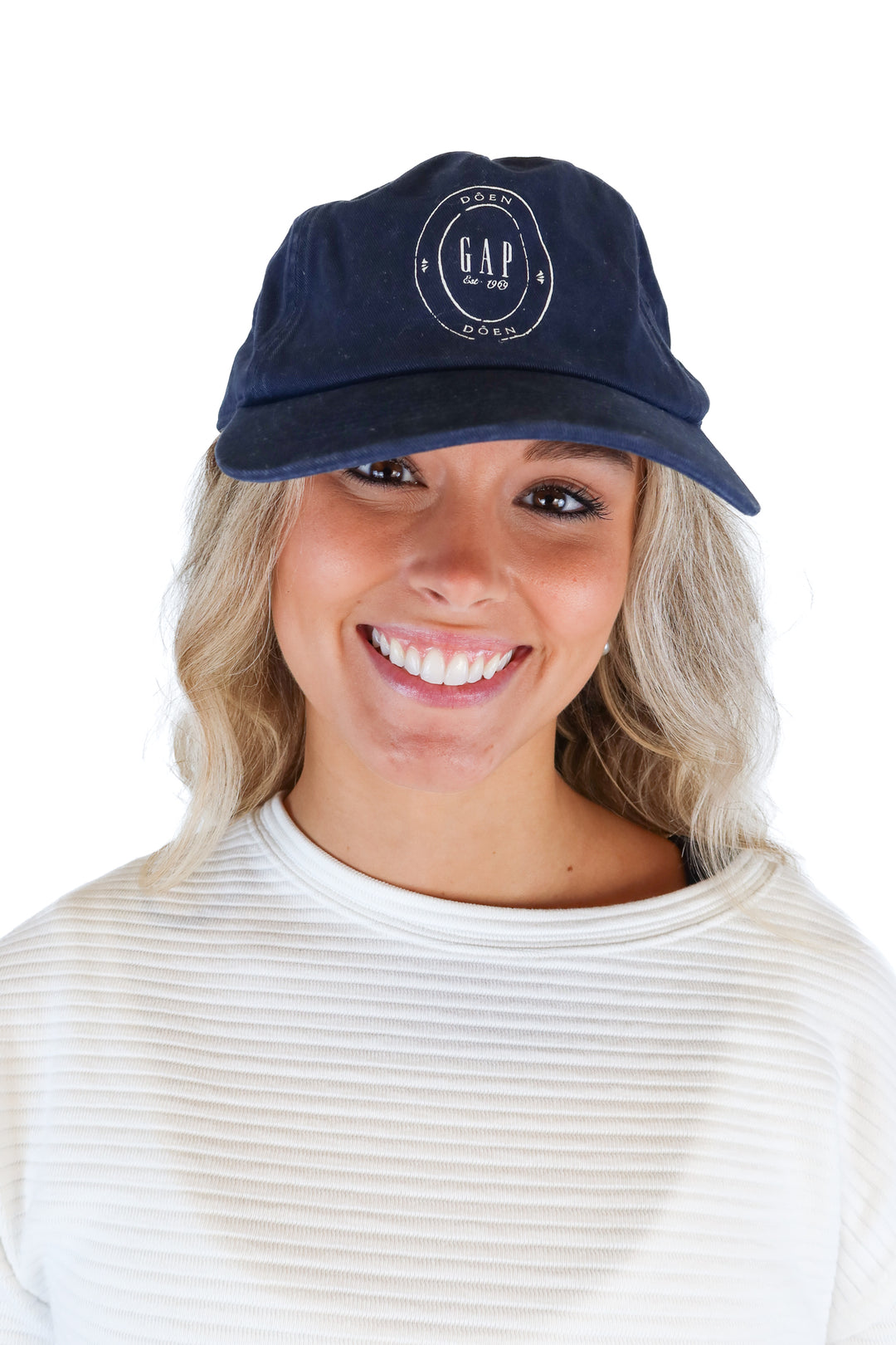 Gap x Doen Navy Logo Cap; retails for $35