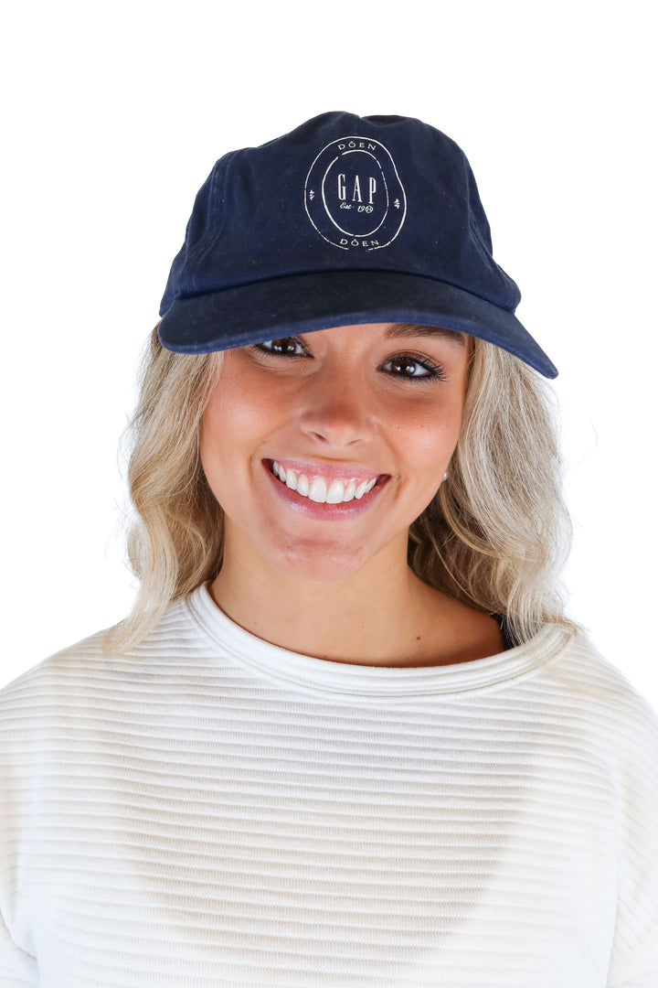 Gap x Doen Navy Logo Cap; retails for $35