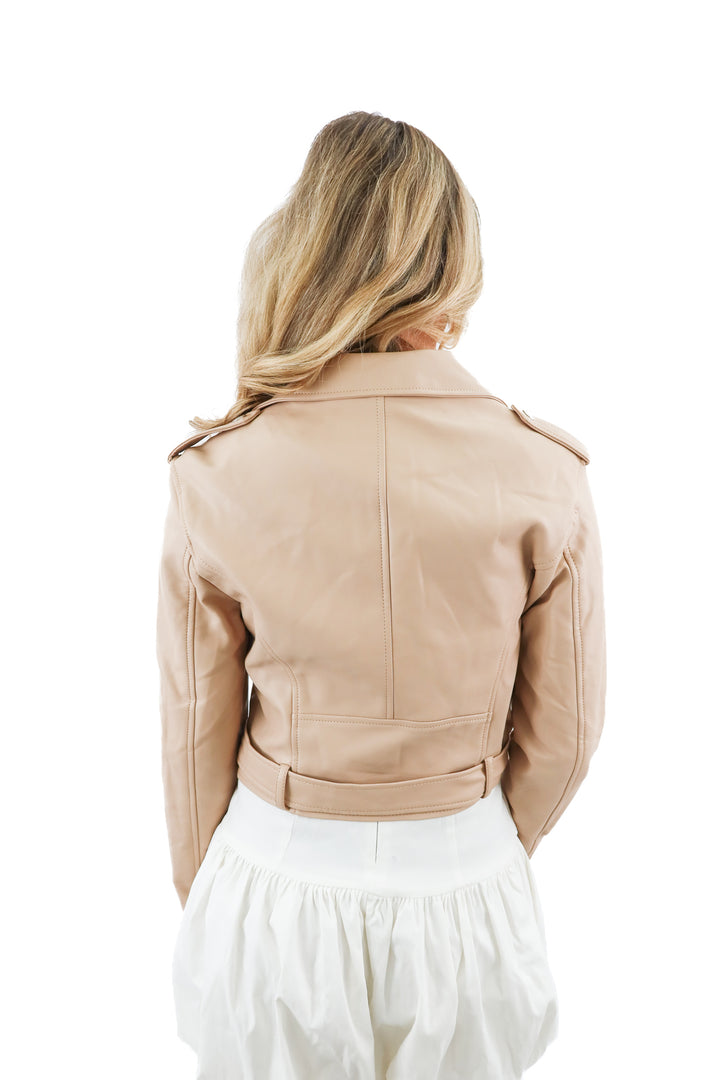 forever 21 beige vegan leather zip jacket (m; retail $45)