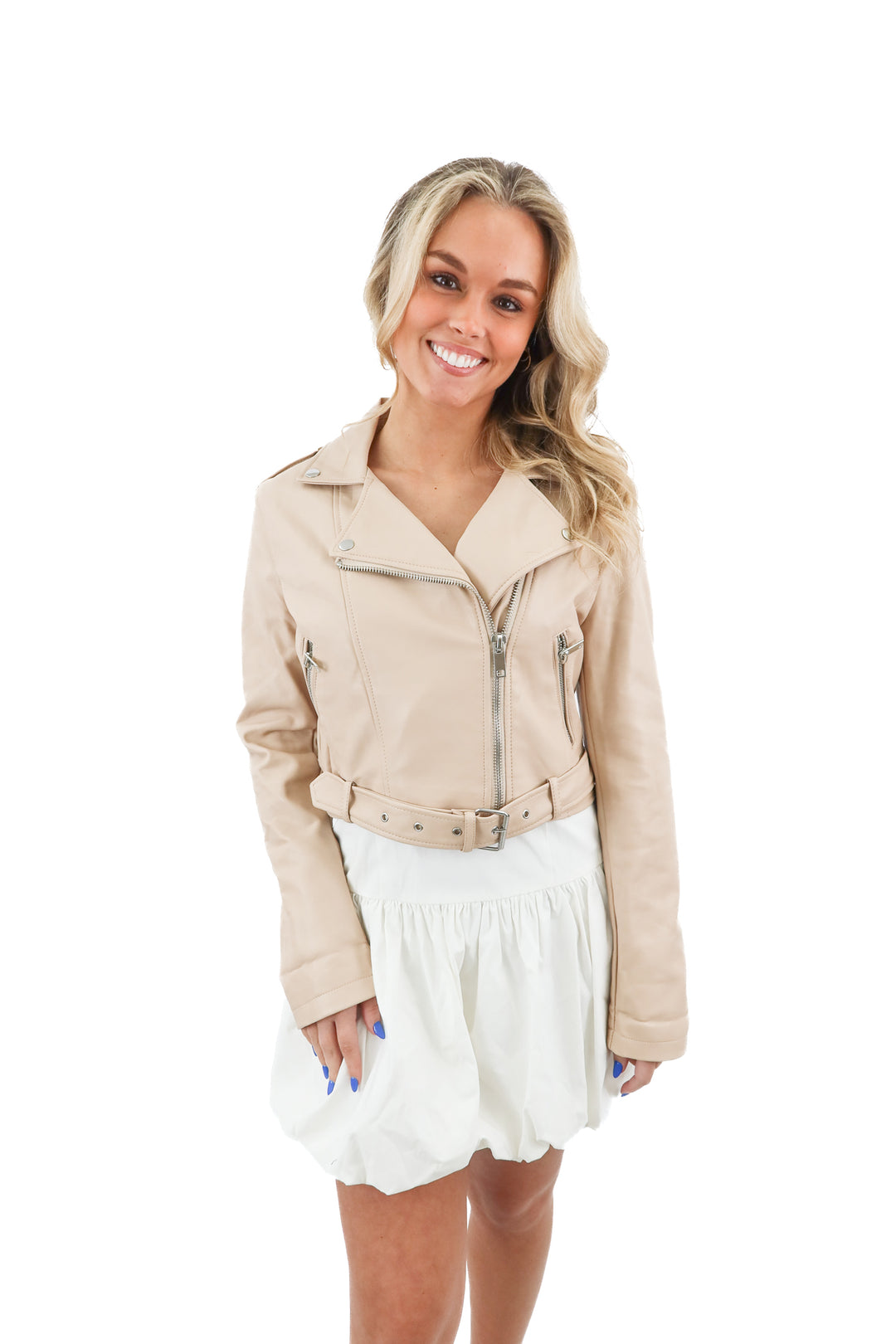 forever 21 beige vegan leather zip jacket (m; retail $45)