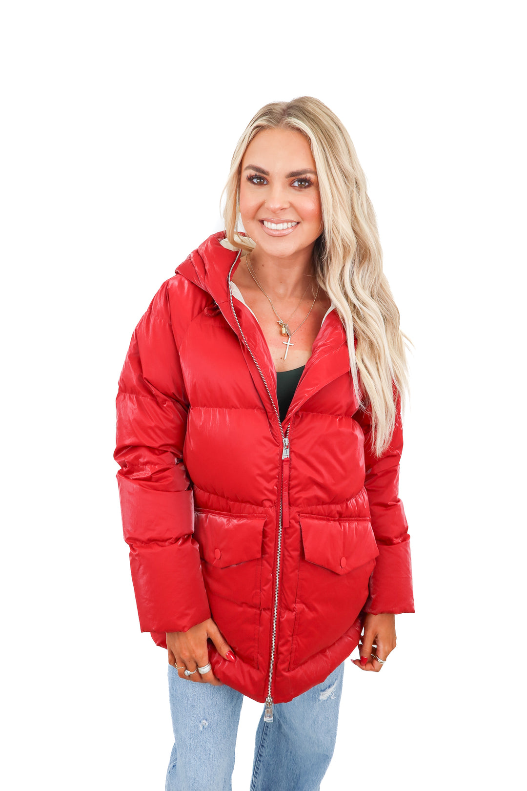 Varley red puffer jacket (S)