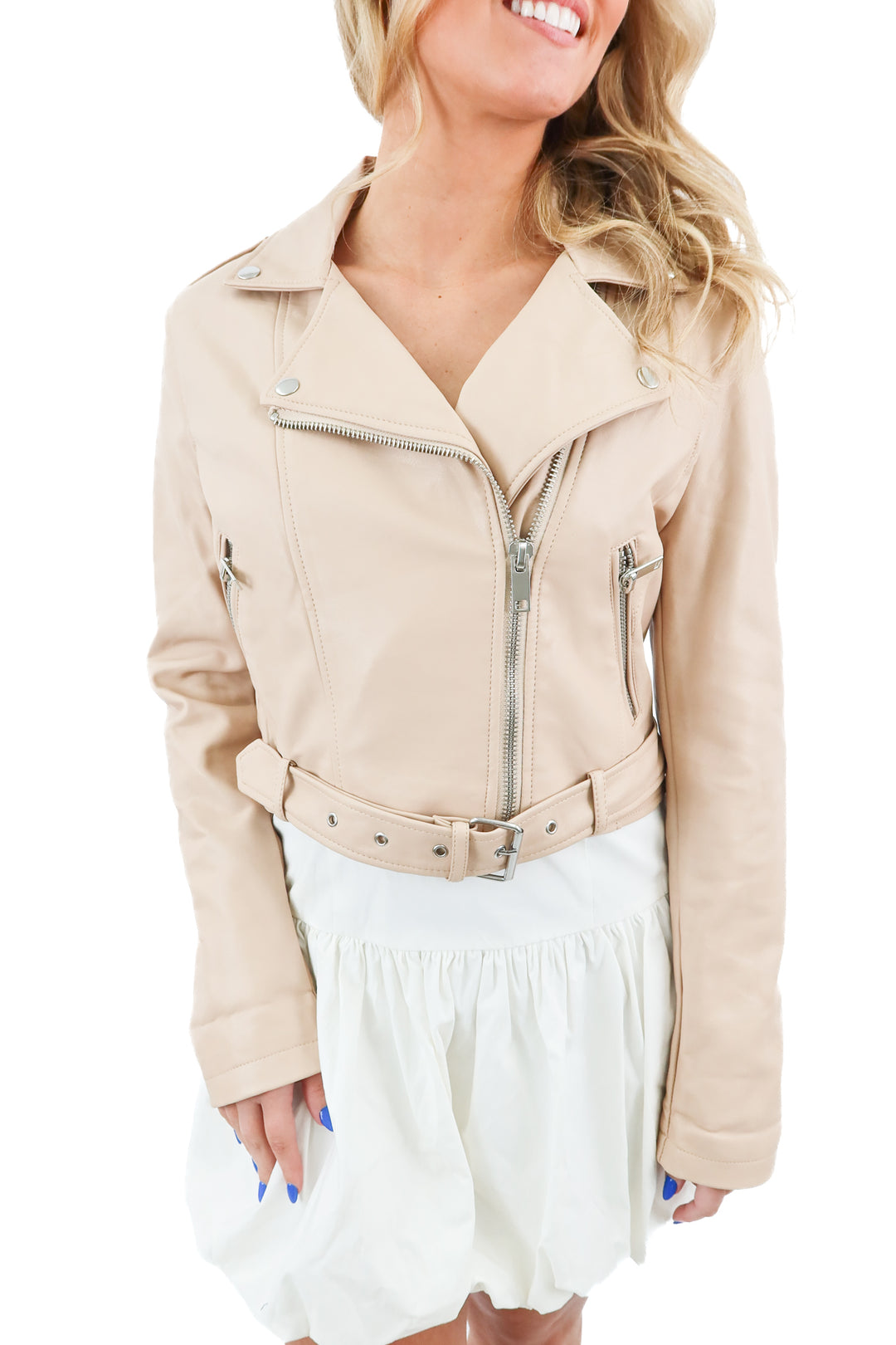 forever 21 beige vegan leather zip jacket (m; retail $45)