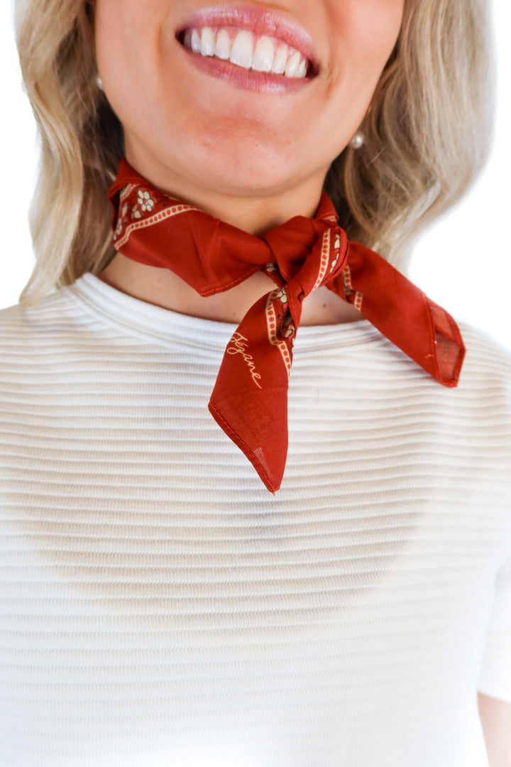 Sezane Rust Floral Square Cotton Scarf NWOT