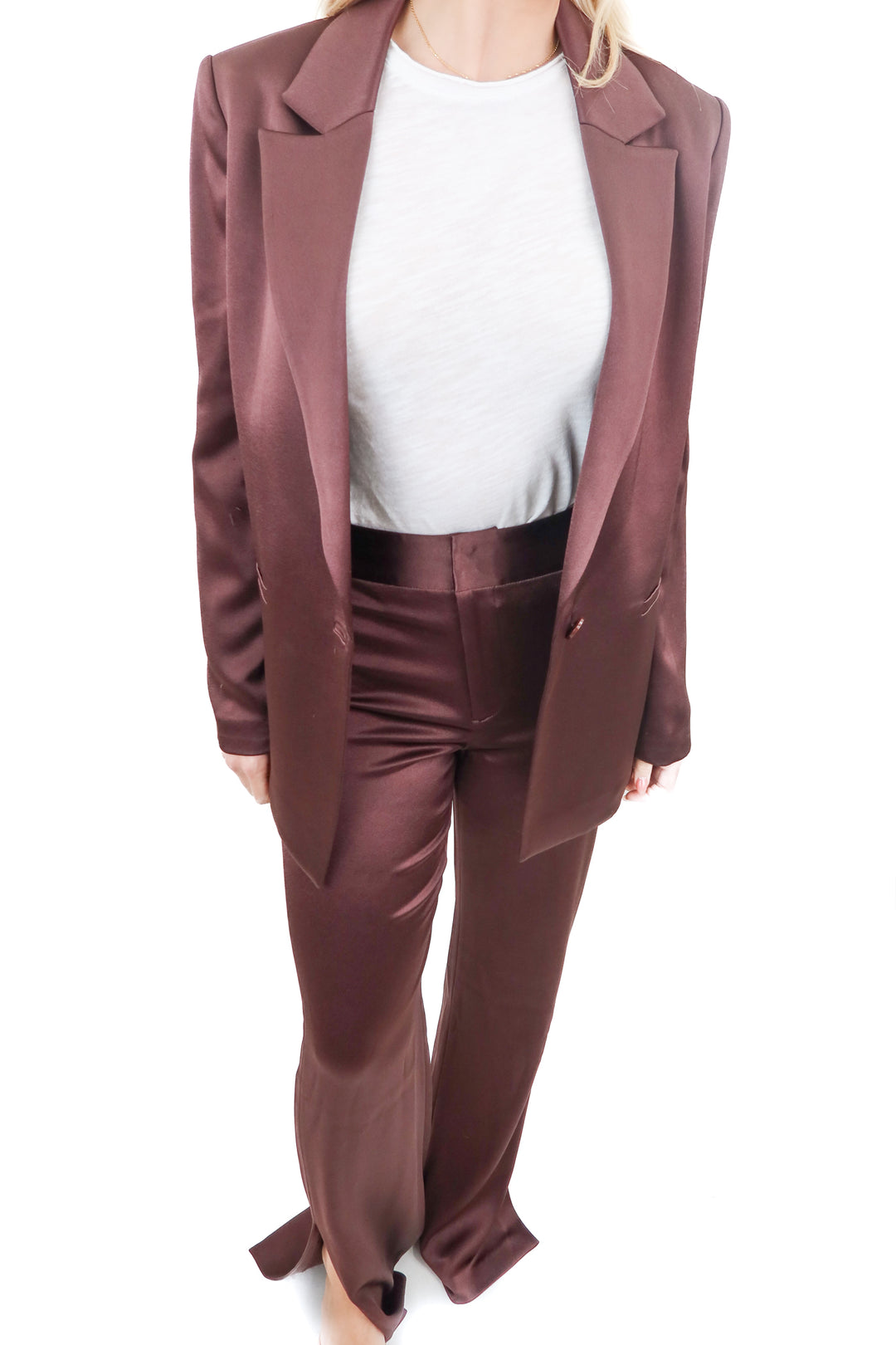 alice + olivia brown satin blazer set (2; retail $780)