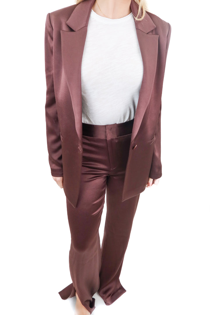 alice + olivia brown satin blazer set (2; retail $780)