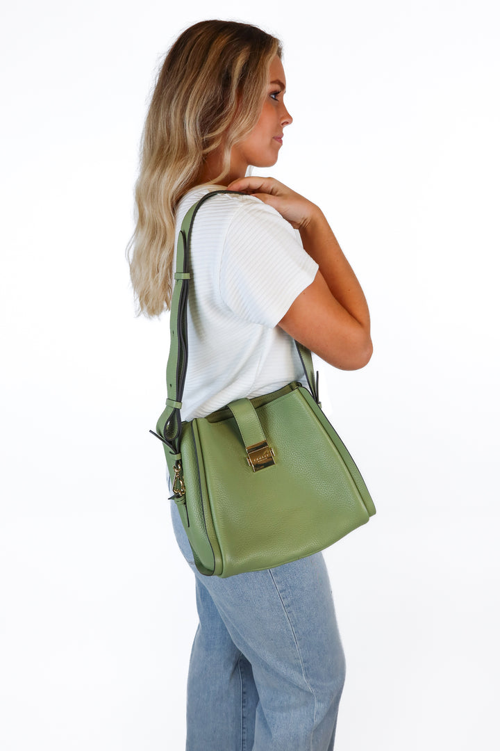 radley sage green leather cross body bag