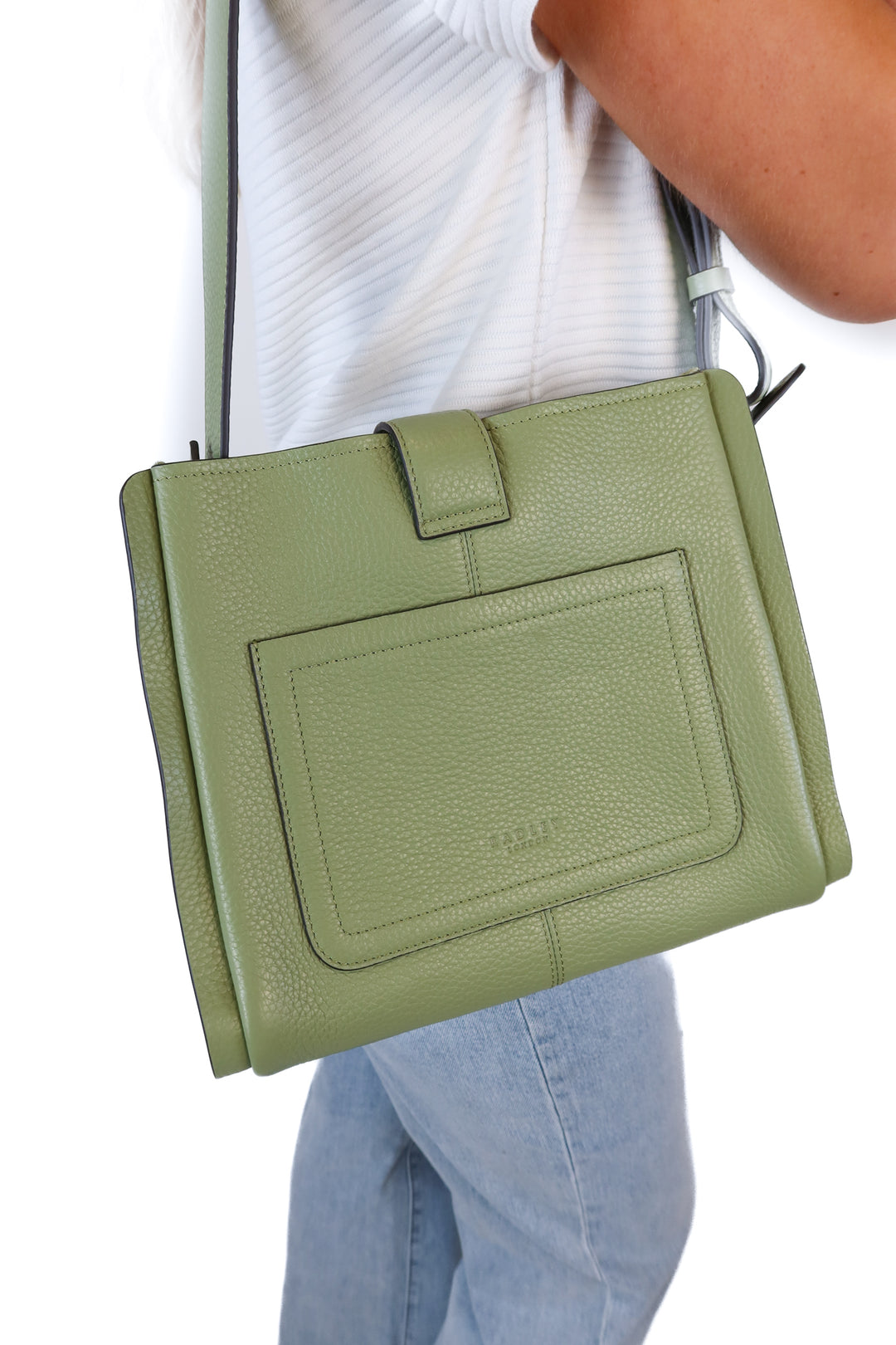 radley sage green leather cross body bag