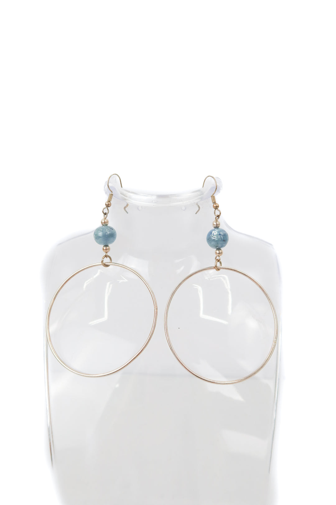 Silver hoops with aqua bead
