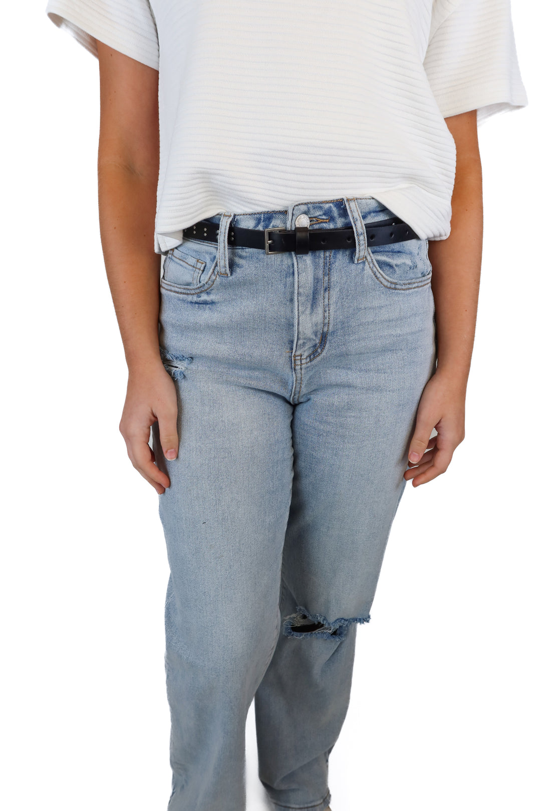 AllSaints Slim Black Studded Belt