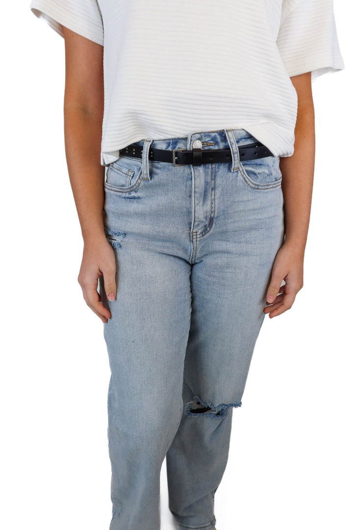 AllSaints Slim Black Studded Belt