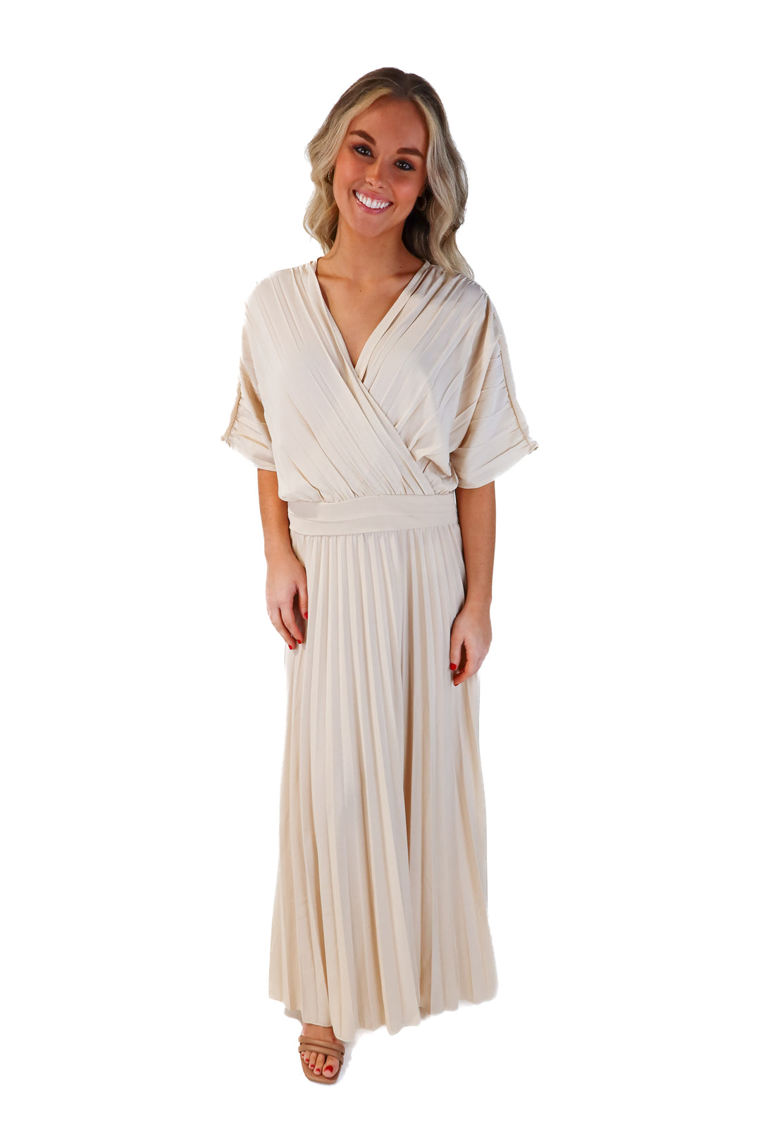 MNG beige pleated maxi dress NWT (M; retails for $99.99)