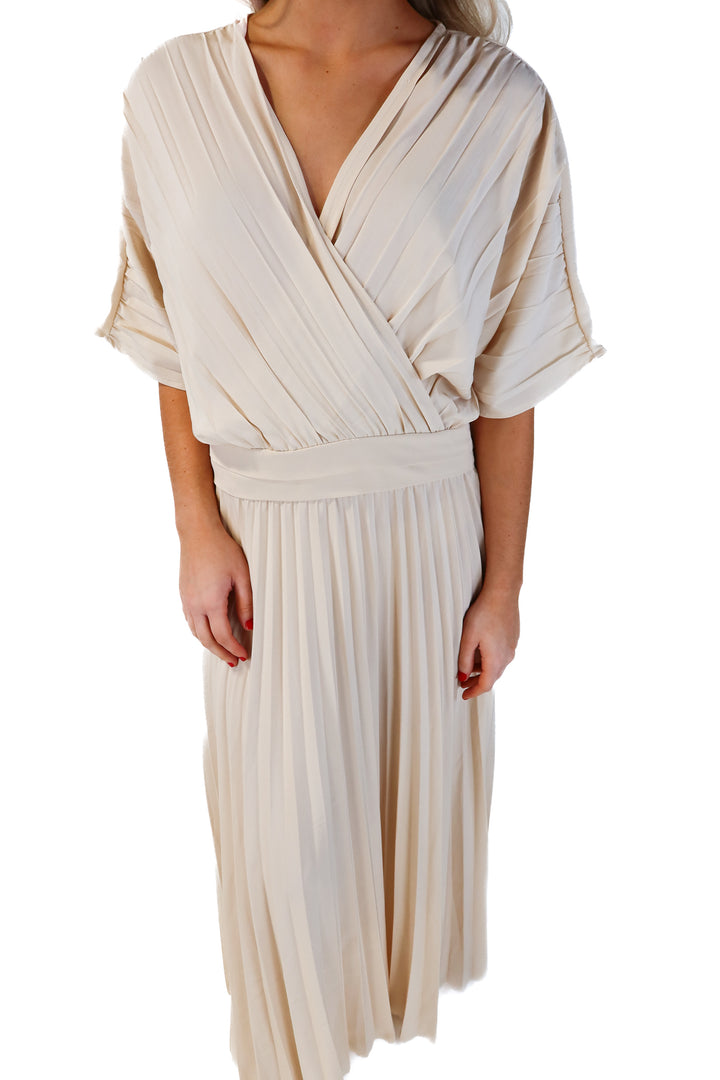 MNG beige pleated maxi dress NWT (M; retails for $99.99)