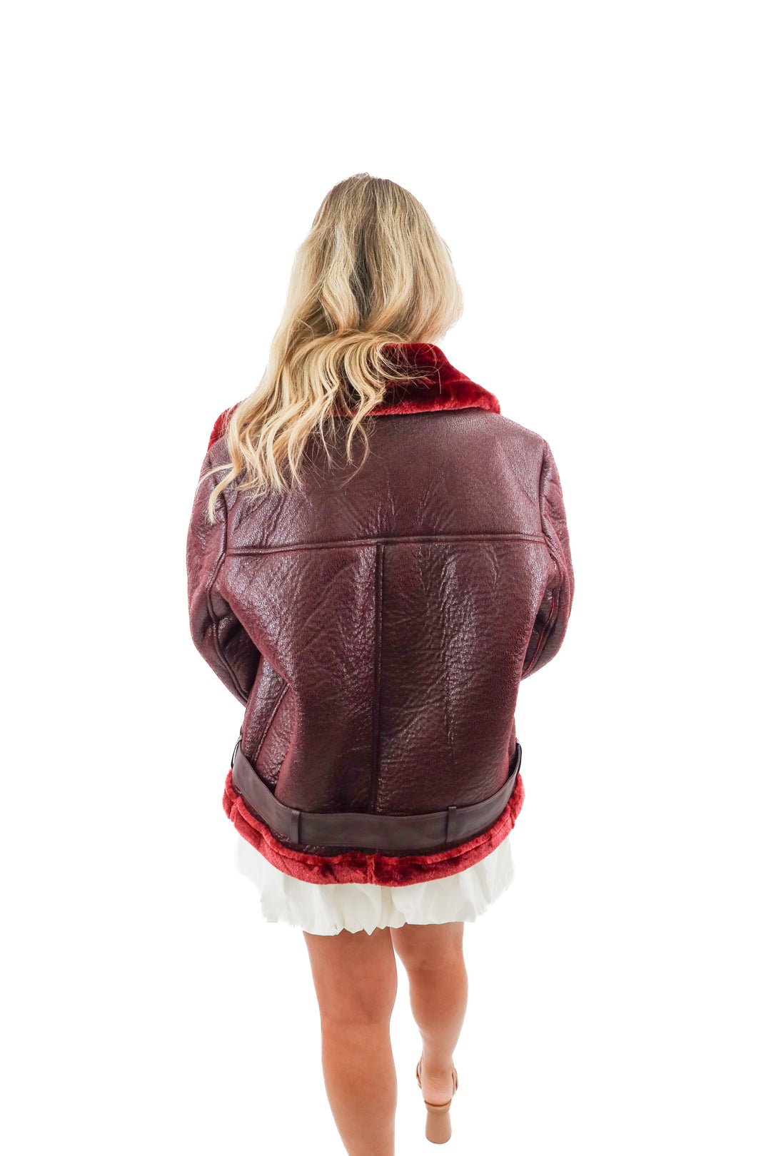 commense maroon faux fur jacket nwt (S; retail $100)
