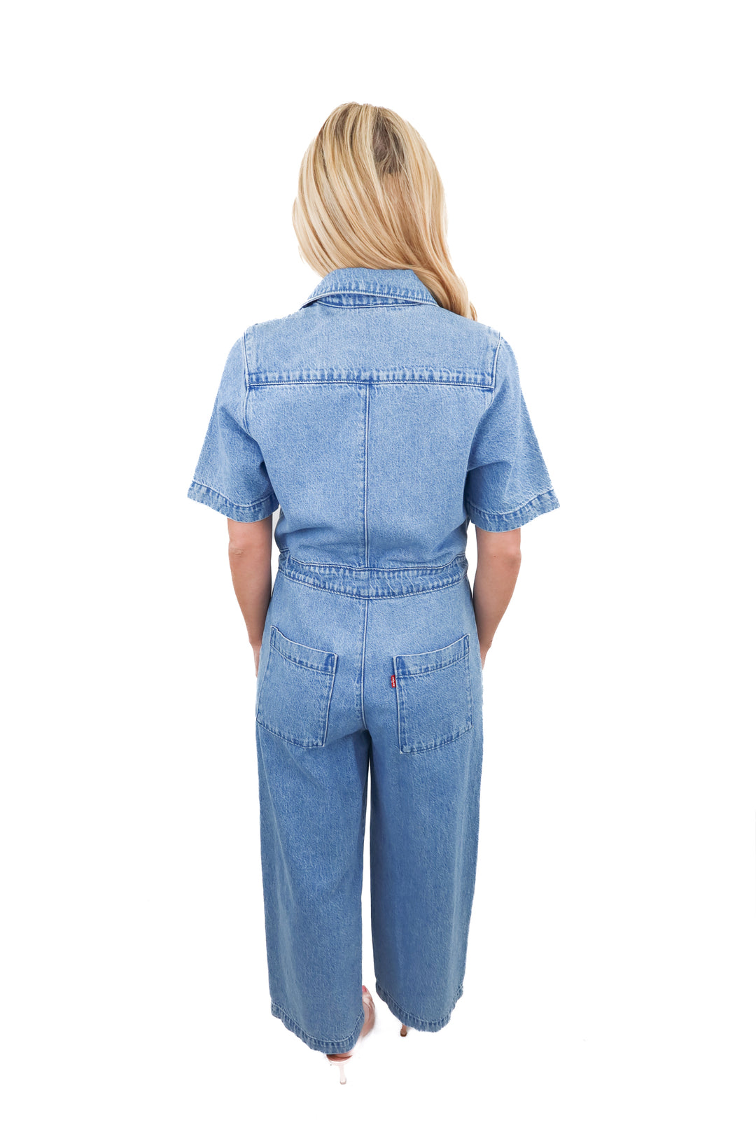 levis light wash short sleeve jumpsuit (s; retail $90)